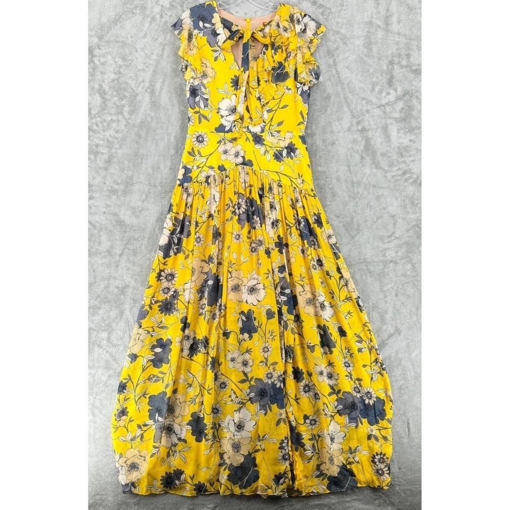 Anthropologie ML Monique Lhuillier Dress Womens 10 Fiorina Maxi Floral Yellow